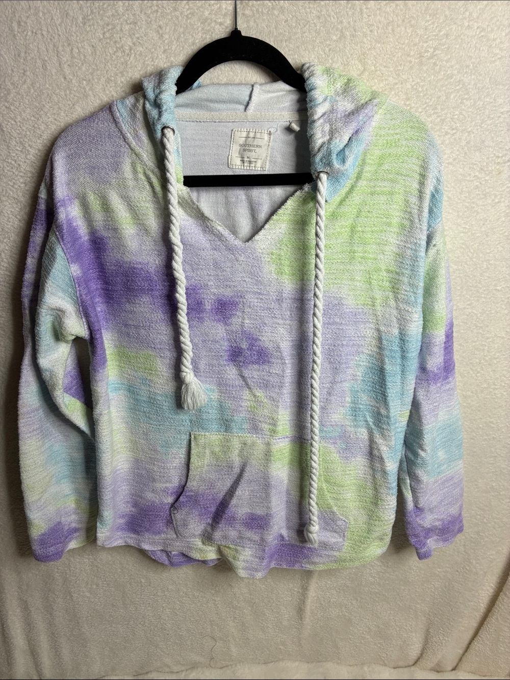 Pastel Tie-Dye Hooded Pullover Sweatshirt - Purple & Green